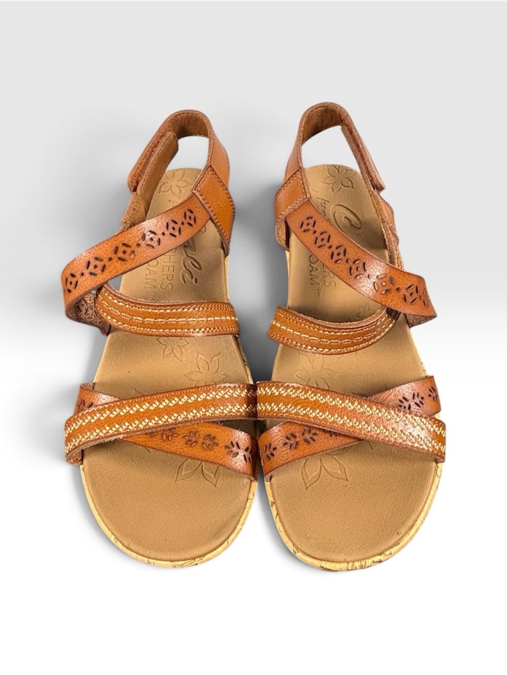 Cali From Skechers Luxe Foam Comfort Leather Strappy Sandals Tan Classy Wedge
